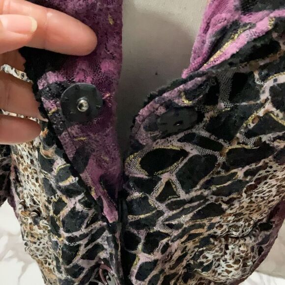 Alberto Makali VTG Animal Print Mesh Lined Shirt Jacket Purple Black Snaps XL - Picture 8 of 9
